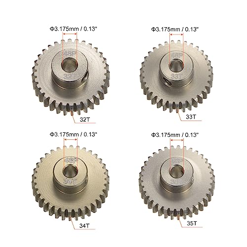 HARFINGTON 48P Hardened Pinion Motor Gear Set 4pcs 32T 33T 34T 35T Fit 1/8 inch RC Motor Shaft 48 Pitch 7075 Aluminum Gears for RC Car, with Hex Key - style: 32T 33T 34T 35T