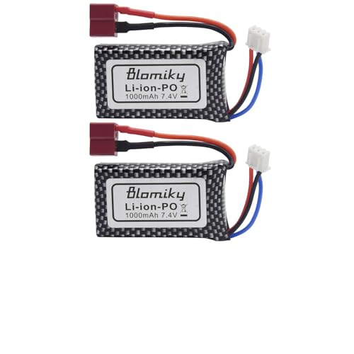 Blomiky 2 Pack 7.4V 1000mAh 7.4Wh 30C Lipo Battery T Plug Suitable for Haiboxing 18859E 18858 16890A and Q903 RC Trucks / Q903 Battery only