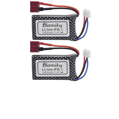 Blomiky 2 Pack 7.4V 1000mAh 7.4Wh 30C Lipo Battery T Plug Suitable for Haiboxing 18859E 18858 16890A and Q903 RC Trucks / Q903 Battery only