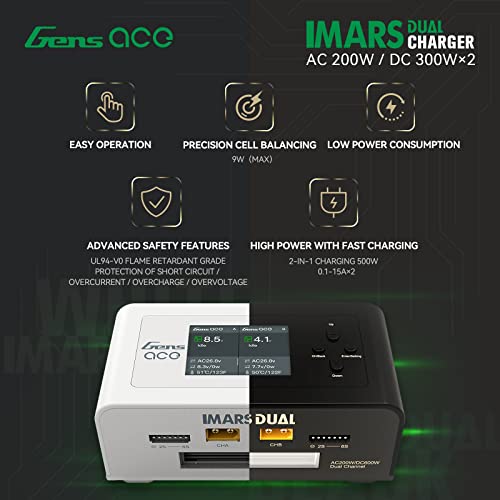 Gens Ace Imars Dual Lipo Charger 15A AC 200W DC 600W RC Charger（Black）