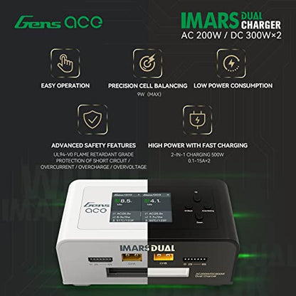 Gens Ace Imars Dual Lipo Charger 15A AC 200W DC 600W RC Charger（Black）