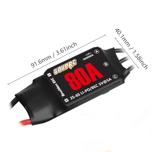 GOUPRC 80A Brushless ESC 2S-6S Electric Speed Controller with 5V/5A BEC XT60 Plug for RC Airplane, Fixed Wing, Multirotor Drone, FPV Racing - style: 80A