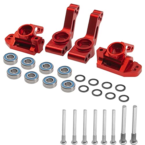 Metal Rear Stub Axle Carriers, C-Hubs Caster Blocks, Steering Blocks Compatible with 1/10 Traxxas Slash 2WD Stampede 2WD Rustler 2WD Nitro Slash RC Car Upgrade Part #3752 3736 3632 (Red) - color: Red