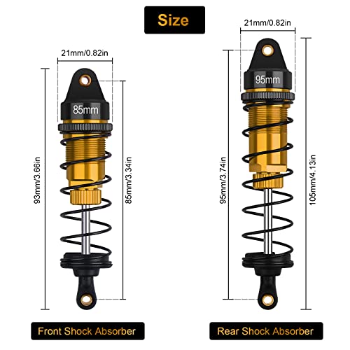 4Pcs RC Shocks Set 1:10 Scale 85mm Front & 95mm Rear Shock Absorber Set | Replacement Parts Compatible with 1/10 1/12 WLtoy Kyosho Tamiya Losi RC Buggy/Rally Racing Cars (Gold) - color: 1/10 Scale Gold black