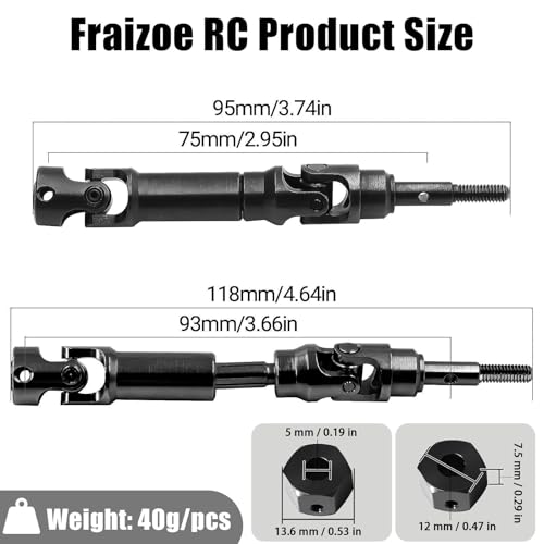 45 Steel CVD Universal Joint Drive Shaft Front Rear and Wheel Hex Set for Traxxas 1/16 Mini Maxx 4WD RC Truck 107154-1 - Upgrade Replacement for Parts 10750, 10750X, 3654 (Black)