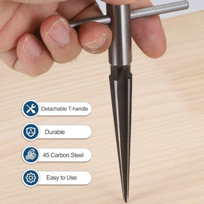uxcell 2Pcs t Hand Tapered Reamer Tool, 1/8"-1/2" (3-13mm) & 3/16''-5/8'' (5-16mm) 6 Fluted Chamfer Reaming Tool Metal Taper Reamers for Woodworker Guitar Luthier Deburring Tools