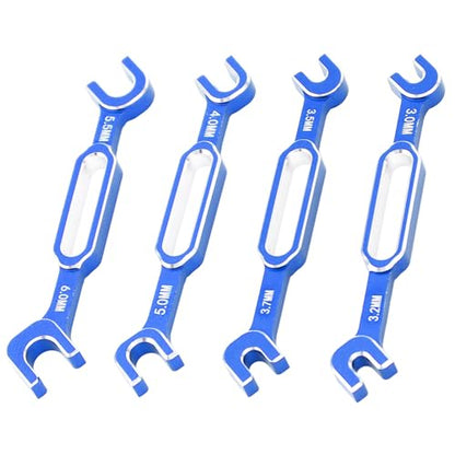 4PCS RC Car Wrenches Turnbuckle Nut Ball Joint Remover Aluminum Alloy RC Maintenance Spanner 3.0‑6.0mm (Blue) - color: Blue