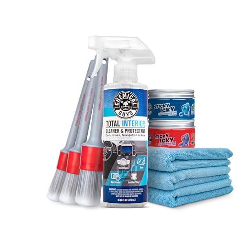 Chemical Guys, 9-Piece Interior Car Cleaning Kit, Cleaner, Gel, Brushes | Sticky Icky Car Cleaning Gel, detailing brushes, and microfiber towels, complete car interior cleaning and refresh bundle - style: KIT