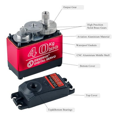 4PCS 40KG 6V DS3240 Waterproof Digital Servo with 25T Servo Arm High Torque for 1:8 1:10 1:12 RC Toys Model Crawler Truck Mechanical Arm180°/270° (270 Degree)