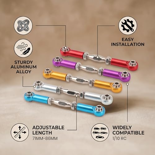 Tbest RC Push Rod, 6Pcs Adjustable Aluminum Alloy Tie Rod Turnbuckle, for RC Hobby Cars Planes Models