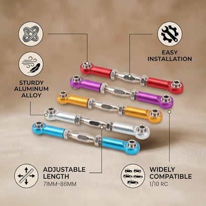 Tbest RC Push Rod, 6Pcs Adjustable Aluminum Alloy Tie Rod Turnbuckle, for RC Hobby Cars Planes Models