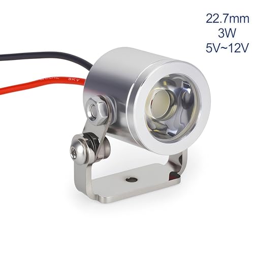 AMK 1/10 RC Crawler LED Lights, 2Pcs 3W Aluminum Headlights Spotlight, 5-12V RC Light Kit with Receiver or 2S/3S Power for Axial SCX10 90046 RC4WD D90 TRX4 TRX6 DIY Upgrade Accessories (Silvery) - color: Silvery