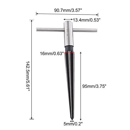 3/16"-5/8" (5-16mm) T Handle Tapered Reamer | 6 Fluted, Chamfer Reaming Tool, Guitar Bridge Pin Hole, Woodworker Luthier Tool - size: 3/16"-5/8"