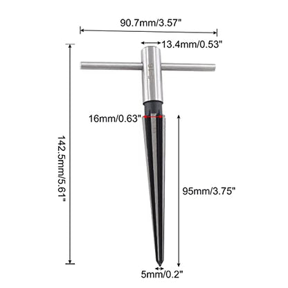 3/16"-5/8" (5-16mm) T Handle Tapered Reamer | 6 Fluted, Chamfer Reaming Tool, Guitar Bridge Pin Hole, Woodworker Luthier Tool - size: 3/16"-5/8"
