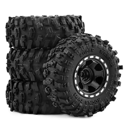 1.0" Beadlock Aluminum Wheels and 51mm Soft Rubber Tires | for SCX24, TRX4M, Ascent 18, FCX24, 1/18 1/24 RC Crawler, 7mm Hex, 0mm Offset, with Foam Inserts, (Black 101) - color: Black 101