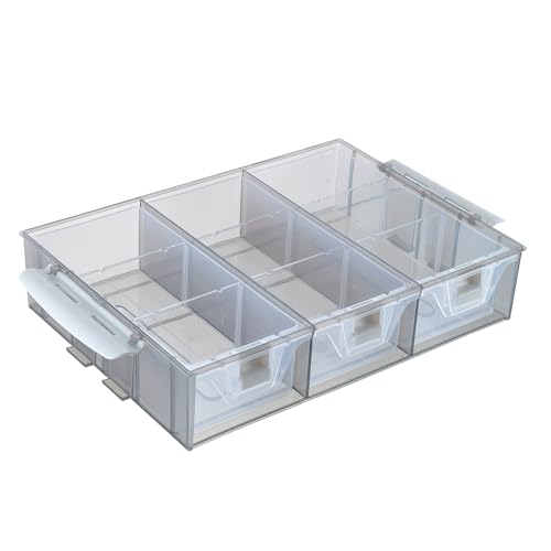 MyGift Single Stackable Tray, Add-on for 11 Inch Smoke Gray Transparent Arts & Crafts Storage Box, 9 Compartment Sewing Supplies Organizer with 3 Drawers and Removable Dividers - color: Gray& White Add On TRAY ONLY