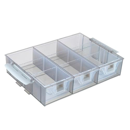 MyGift Single Stackable Tray, Add-on for 11 Inch Smoke Gray Transparent Arts & Crafts Storage Box, 9 Compartment Sewing Supplies Organizer with 3 Drawers and Removable Dividers - color: Gray& White Add On TRAY ONLY