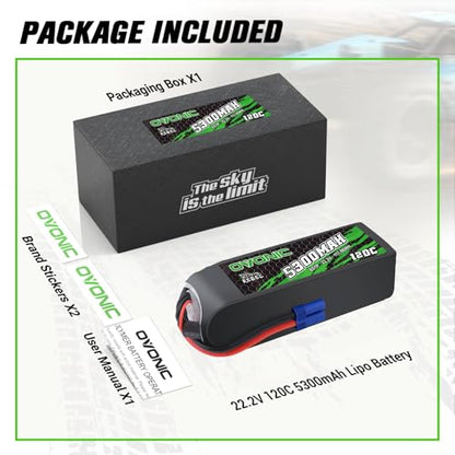 OVONIC 22.2V 120C 5300mAh 6S Lipo Battery with EC5 Plug for RC Car Boat Truck Helicopter Airplane Racing Models