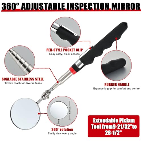 TRULYWIN 4-Pack Magnetic Tool Mat with Pickup Pen, 360° Mirror & Glue Gloves, Parts Holder for Garage/Workshop/Auto Repair – Organize Wrenches, Screws, Bolts, Nuts & Small Metal Parts