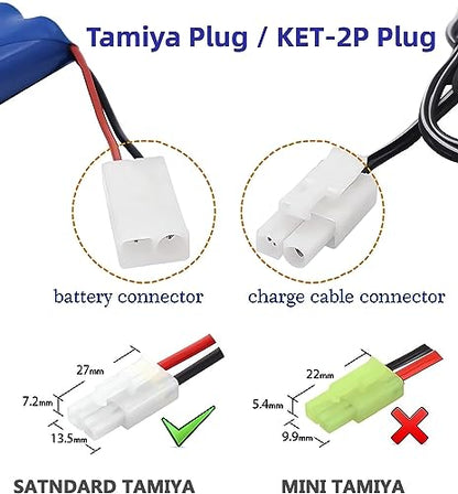 Universal RC Charger Cable with Tamiya Plug/KET 2P Connector Plug for 7.2V Ni-MH/Ni-CD (6S) Battery Pack, Compatible RC Car/Boat/Plane/Drone/Tank/Helicopters/Other Remote Control Toys
