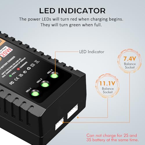LiPo Charger for 2S-3S(7.4-11.1V) LiPo Battery of RC Toy & Model(Yellow) | LiPo Balance Charger Compact and Light, RC LiPo Battery Chargers with Smart Chip, Extend Battery Life - color: Yellow