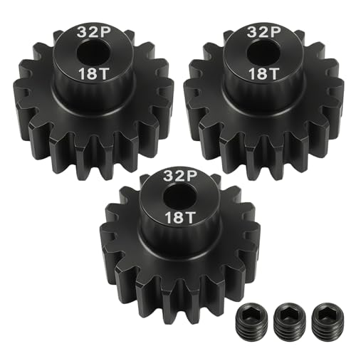 32P 18T Pinion Gear 3.175mm Shaft, Hardened Steel Motor Gear for 1/10 Scale RC Car Truck Crawler Monster Buggy, High Speed Durable 32 Pitch Gear Upgrade Parts 540 550 Brushed 3650 3660 Brushless - color: 18T