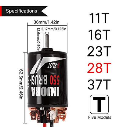 INJORA 550 Brushed Motor Waterproof 3-Slot 28T Motor for 1/10 Scale RC Car Crawler Truck Buggy Axial SCX10 AXI03007 JL 90046 TRX4 TRX6 (INM09) - size: 28T