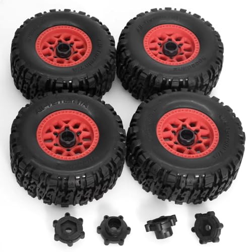 Compatible with ARRMA for Mojave for UDR for Yikong RC Car Parts Accessories 4pcs 12mm and 14mm Hex Short Course Truck Wheel Tire RC Assortment(Red) - color: Red