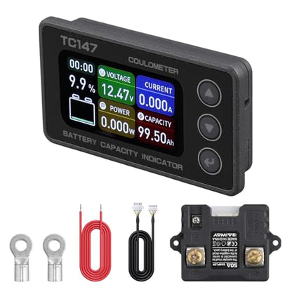 BINTA 0-50A Small Battery Monitor Shunt Voltmeter Ammeter Lifepo4 Lithium | Backlight Waterproof Battery Monitor with Shunt for Auto Car Motorhome Golf Cart Portable Power Systems