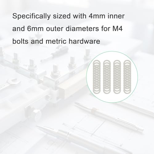 M4×6mm 304 Stainless Steel Shim Washers, 48-Piece Ultra-Thin Spacer Set | 0.1/0.2/0.3/0.5mm thickness selection for precise gap control in electronics, robotics, miniature assemblies and DIY repairs - size: M4x6