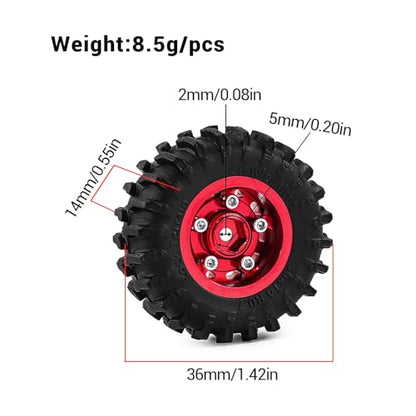 0.7" Aluminum Beadlock Wheels and Tires Set for 1/30 Axial SCX30 RC Crawler – Upgrade Parts (Red-299) - color: Red-299