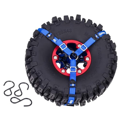 Y Strap for Spare Tire,1/10 Scale RC 3-Point Adjustable Spare Tire Tie Down Strap fit for Traxxas UDR TRX-4 Axial 90048 RR10 1.9" 2.2" Tire Roof Rack Accessories 3 Way Ratchet Strap Tie Down (Blue) - color: Blue