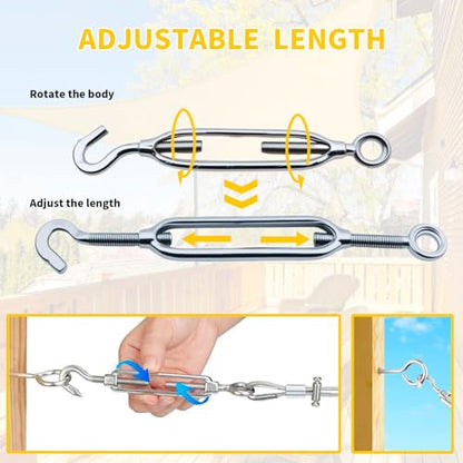 Stainless Steel Turnbuckle Kit, 10PCS Adjustable Turnbuckle Tensioner for Metal Cable Wire, Hook and Eye Tensioners for Shade Sails, Heavy Duty,Rust-Proof,5/16 inch (M8) - style: M8