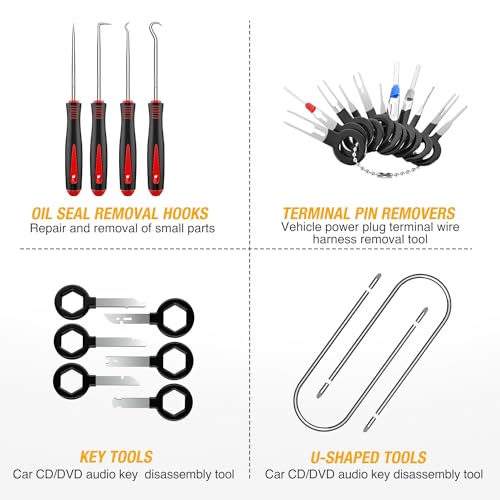 GOOACC 200Pcs Trim Removal Tool, Auto Push Pin Bumper Retainer Clip Set Fastener Terminal Remover Tool Adhesive Cable Clips Round Handle Crowbar Kit Car Panel Radio Removal Auto Clip Pliers, Black - color: 200Pcs Clips Removal Kit Black