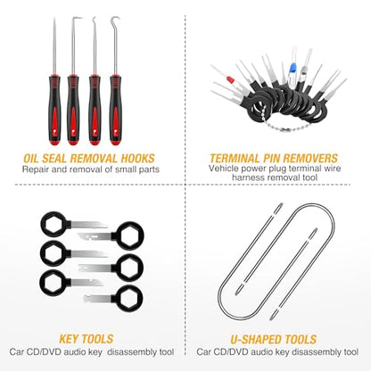 GOOACC 200Pcs Trim Removal Tool, Auto Push Pin Bumper Retainer Clip Set Fastener Terminal Remover Tool Adhesive Cable Clips Round Handle Crowbar Kit Car Panel Radio Removal Auto Clip Pliers, Black - color: 200Pcs Clips Removal Kit Black