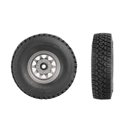 4PCS 1.55 Inch Beadlock Metal Wheel Rim and Rubber Tires Set for 1/10 RC Rock Crawler Car for Axial AX90069 D90 TF2 Tamiya CC01 LC70(90mm-10Holes Grey) - color: 90mm-10holes Grey