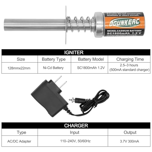 OGRC RC 1/8 1/10 Nitro Engine Nitro Glow Plug Igniter Starter Tools | RC Igniter Starter with Battery Charger for HSP Redcat RC Buggy Truck Models