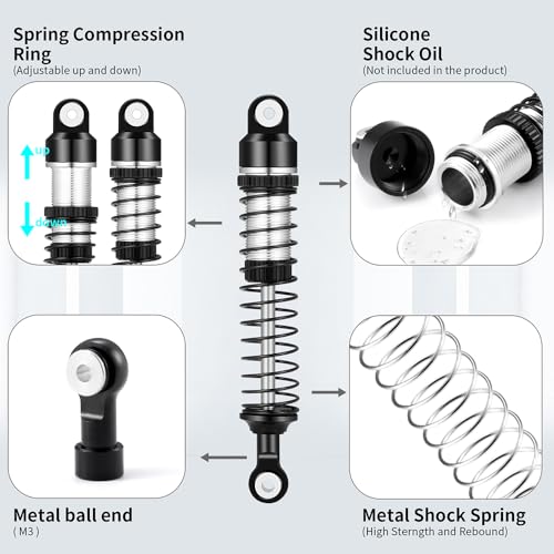 RCLIONS RC Car Shocks 62mm Oil Shock Absorber for 1/18th Redcat Ascent RC Crawler Car Upgrade Parts (Black)