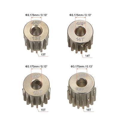 HARFINGTON 48P Hardened Pinion Motor Gear Set 4pcs 13T 14T 15T 16T Fit 1/8 inch RC Motor Shaft 48 Pitch 7075 Aluminum Gears for RC Car, with Hex Key - style: 13T 14T 15T 16T