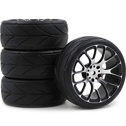 4pcs New RC 1/10 On Road Tires Soft & Alloy Aluminum Rims Hex 12mm