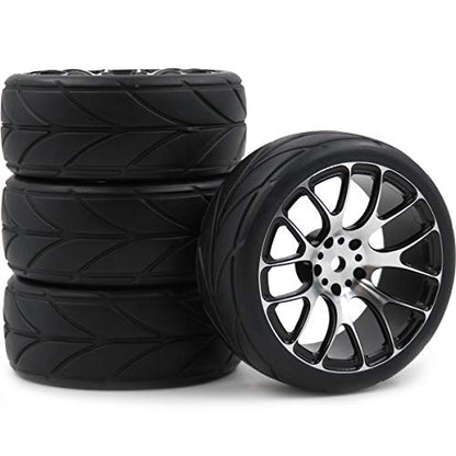 4pcs New RC 1/10 On Road Tires Soft & Alloy Aluminum Rims Hex 12mm