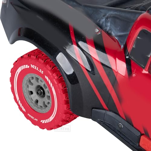 RC MX1.25 RC Truck Wheel Tires for Traxx as/Mojave GROM 223S 4x4 RTR,14301 14302 14303,Tamiya Kyosho HPI 1/14-1/18 Scale On/Off Road,RC Monster Truck Car Wheels,Grey-Red - color: Grey-red(rc Wheels Tires)