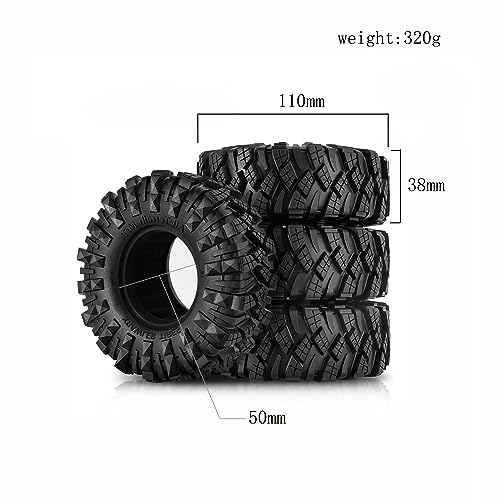 REDSPIDER 1.9 Inch RC Crawler Tires, 110mm Aggressive Mud Terrain Tires with Soft Sticky Compound & Foam Inserts, Compatible with 1/10 Scale Axial SCX10, TRX-4, Redcat Gen8 (Set of 4)