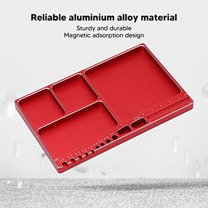 Magnetic Screw Tray, RC Aluminium Alloy Screw Tray, Adsorption Widely Used Magnetic Parts Tool Tray for RC Model Toy Repair Mat Electronic Repair Kit Tool Organizer (Red) - color: Red