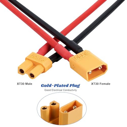 5 Pairs XT30 Connector Plug Cable, XT30 Pigtail, Male and Female Plug Cable, XT30 Connector Adapter with 10cm 16AWG Silicone Wire for RC Lipo Battery FPV Racing Drone Car Boat - size: XT30-10cm 16AWG