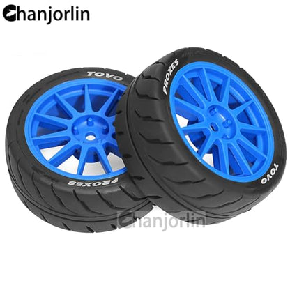 1/10 RC On Road Racing Tires and Wheels 12mm Hex OD 2.72'' RC Rally Street Tyres for 1:10 Scale Touring Drift Car Tamiya TT01 TT02 XV01 TA06 A959 PTG2 HPI KYOSHO HSP Traxxas 4PCS (Blue) - color: Blue