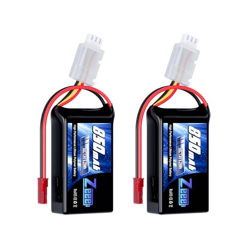 Zeee 2S Lipo Battery 850mAh 7.4V 50C with JST Connector (2 Pack) | Soft Pack RC Battery for FPV Drone Quadcopter Airplane RC Boat Helicopter RC Car RC Models