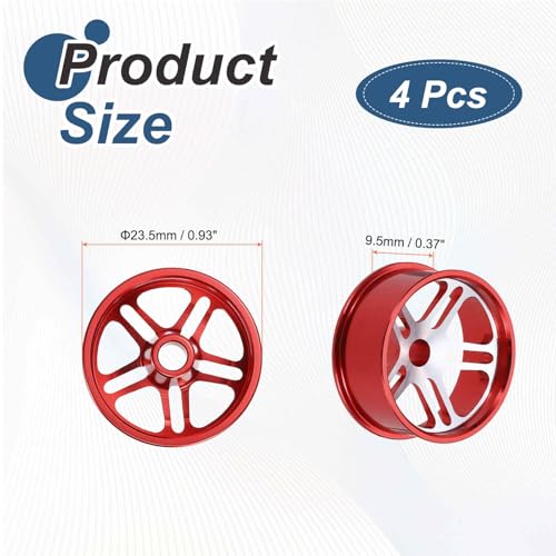 MECCANIXITY 4Pcs RC Car Wheel Rims, 23.5mm Dia 5-Spoke Red Aluminum Alloy Wheel Rims Hex Hub for HSP RC Drift Racing Touring Car - color: Red, size: 23.5mm Dia