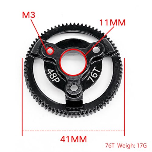 RC 48P 76T Spur Gear Hardened Steel Spur Gear Upgrades Part for Traxxas 1/10 Slash Stampede Rustler Bandit 2WD VXL XL-5 F-150 SVT, (76T) - size: 48P-Spur Gear-76T