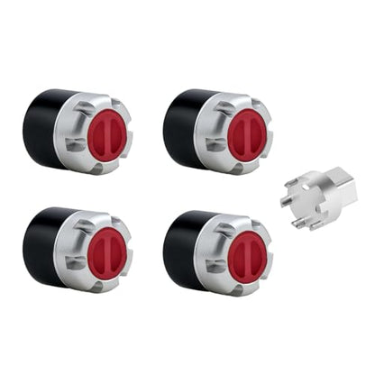 DJX M4 Wheel Nuts Center Locking Hubs Wheel Caps W/Tool for Traxxas TRX4 Axial SCX10 90046 D90 Tamiya Redcat HPI 1/10 RC Crawler Car(Red) - color: Red